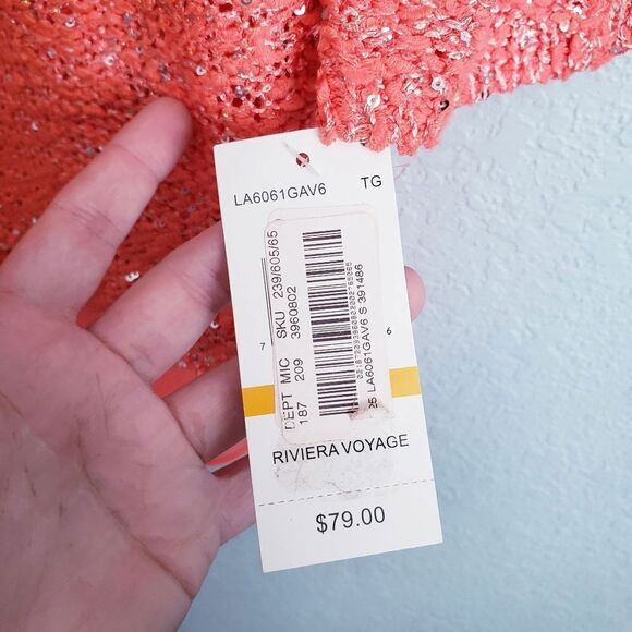 Gibson Latimer Neon Orange Sequin Knit Sweater - Picture 5 of 8